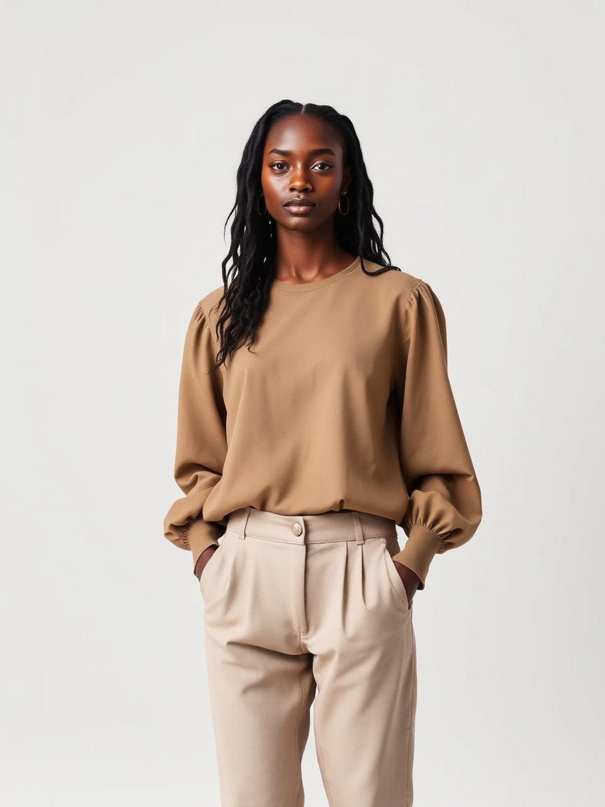 Khaki Balloon Sleeve Blouse — Khaki