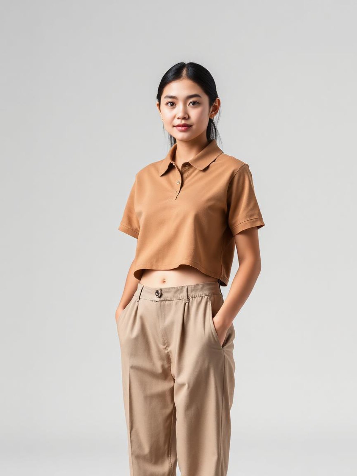 Khaki Cropped Polo Shirt — Khaki
