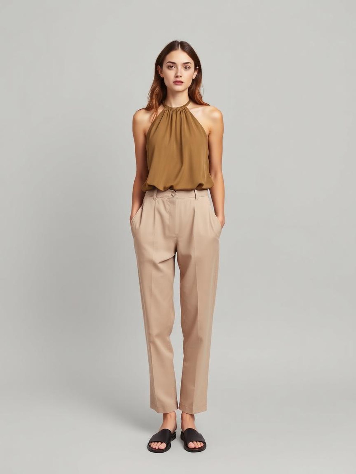 Khaki Halterneck Top — Khaki