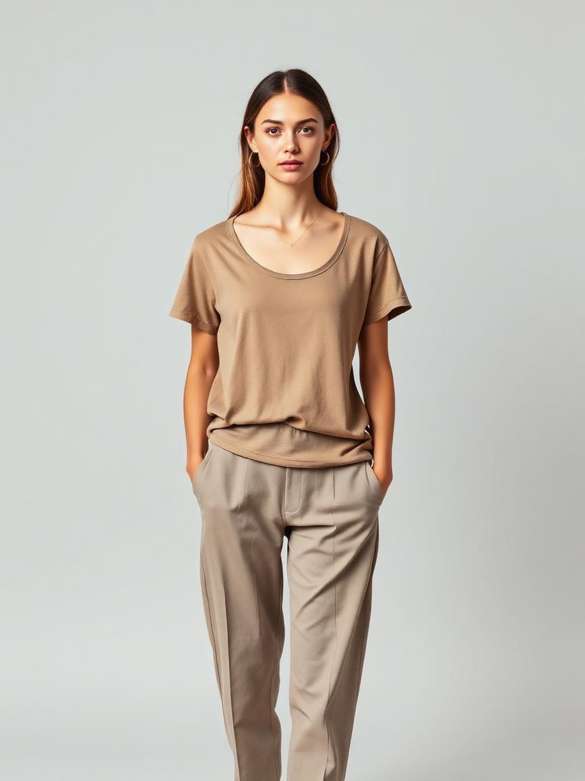 Khaki Scoop Neck Tee — Khaki