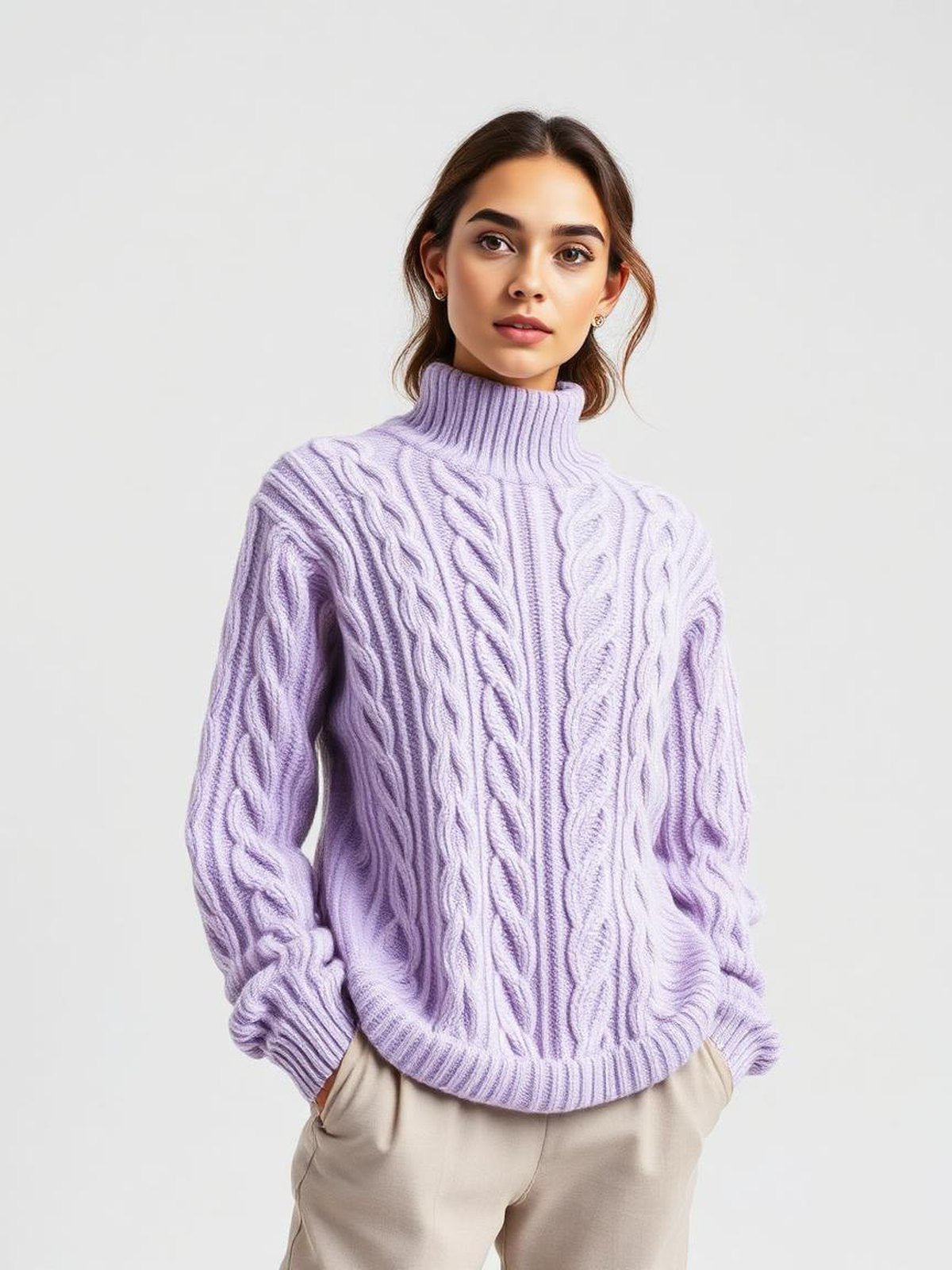 Lavender Chunky Cable Knit Sweater