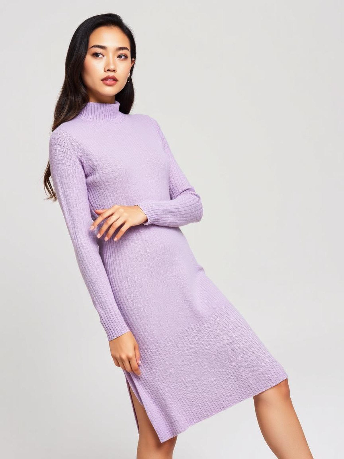 Lavender Knitted Sweater Dress