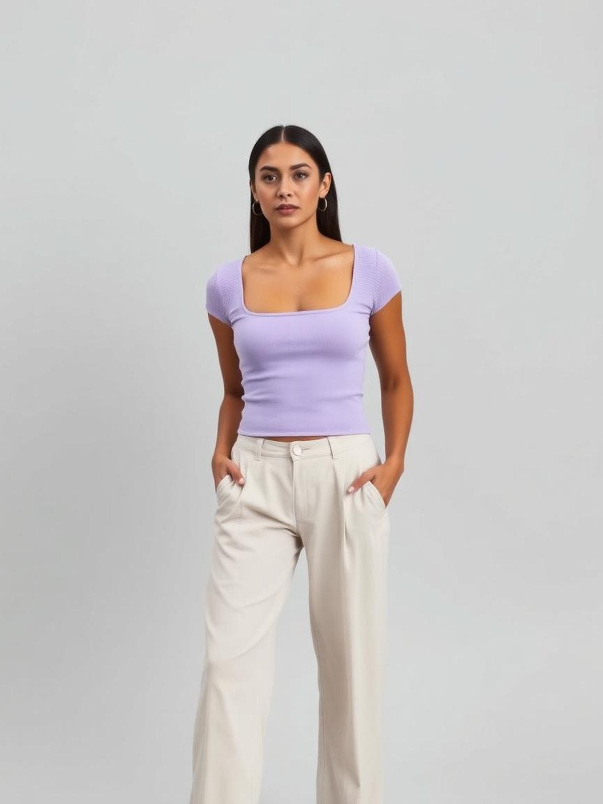 Lavender Square Neck Fitted Top