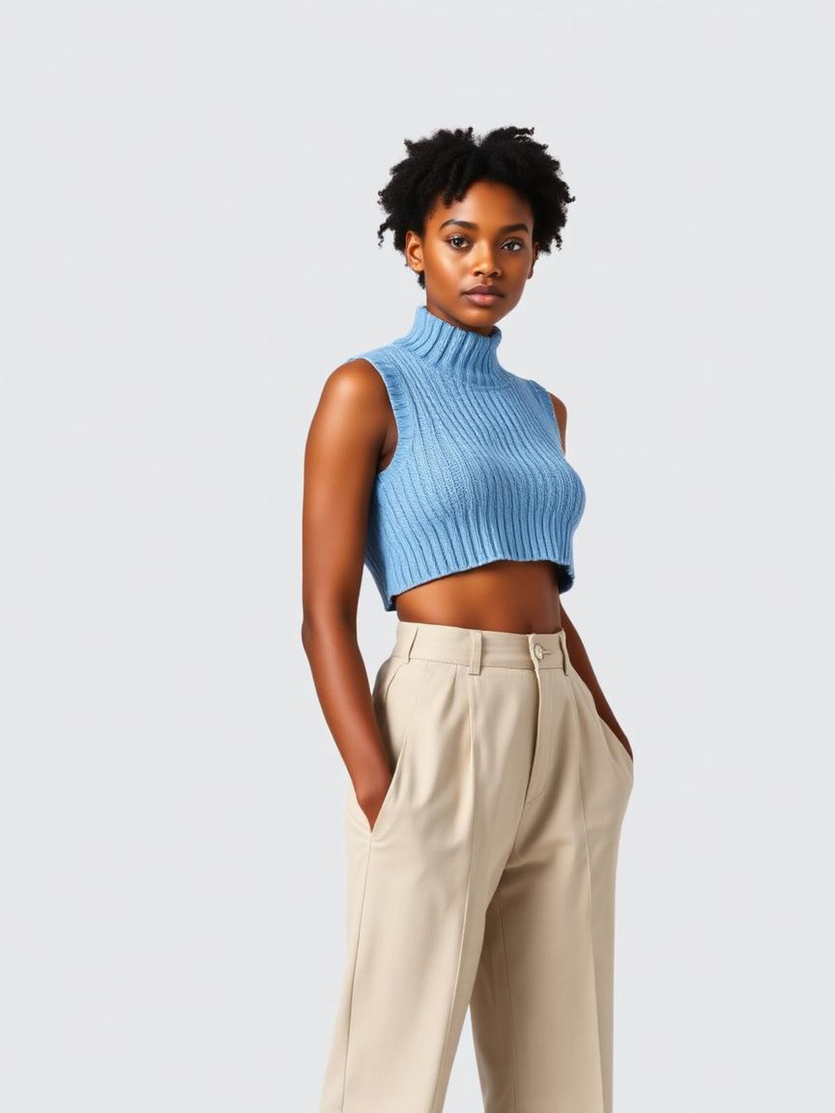 Light Blue Cropped Knit Vest — Light Blue