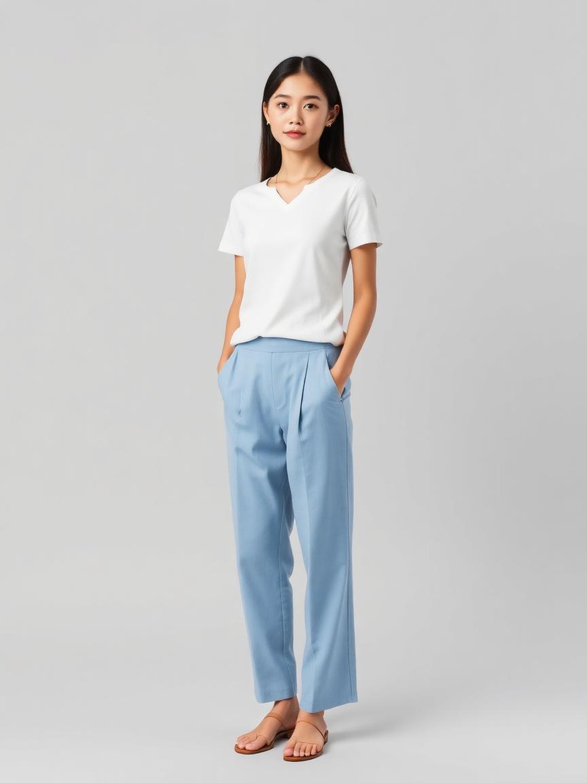 Light Blue Paperbag Waist Trousers — Light Blue