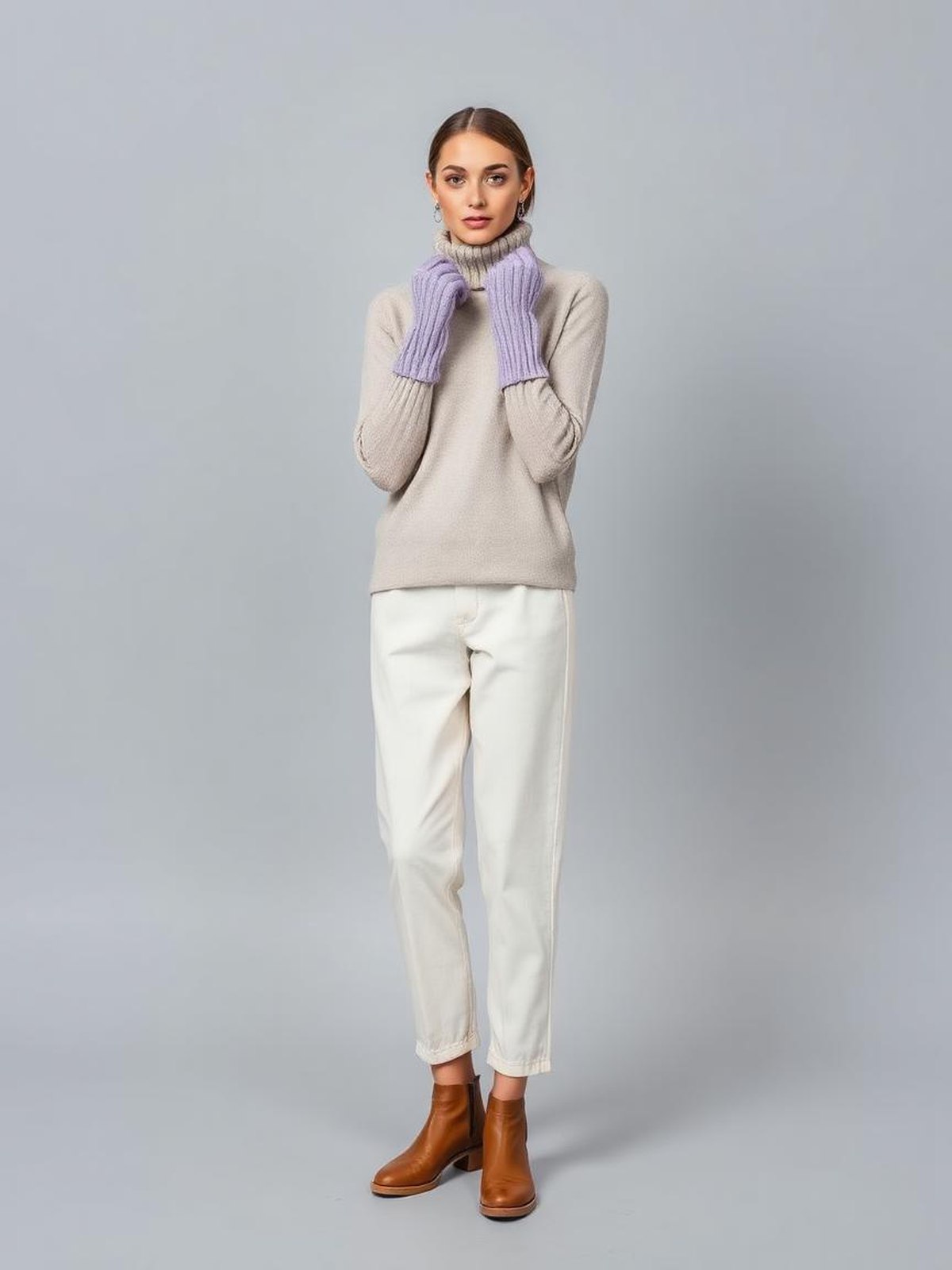 Lilac Ribbed Knit Gloves — Lilac
