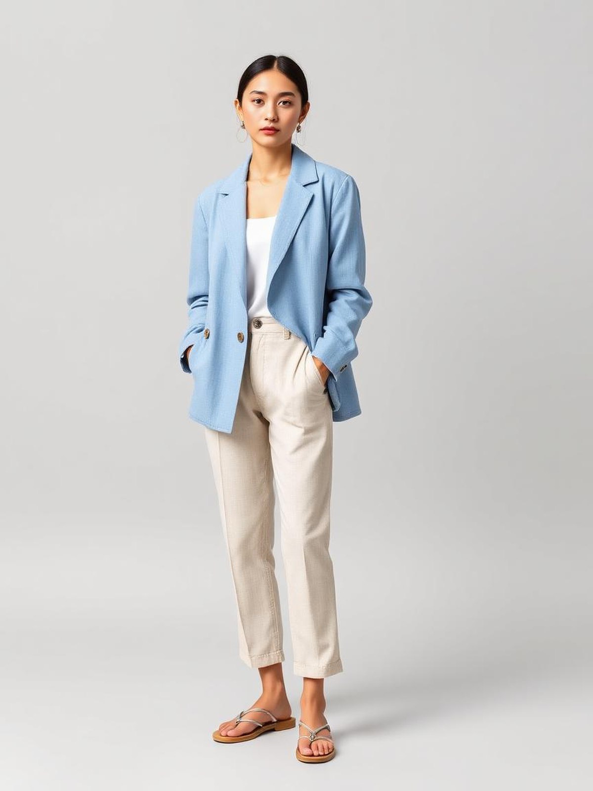 Linen Relaxed Blazer — Light Blue