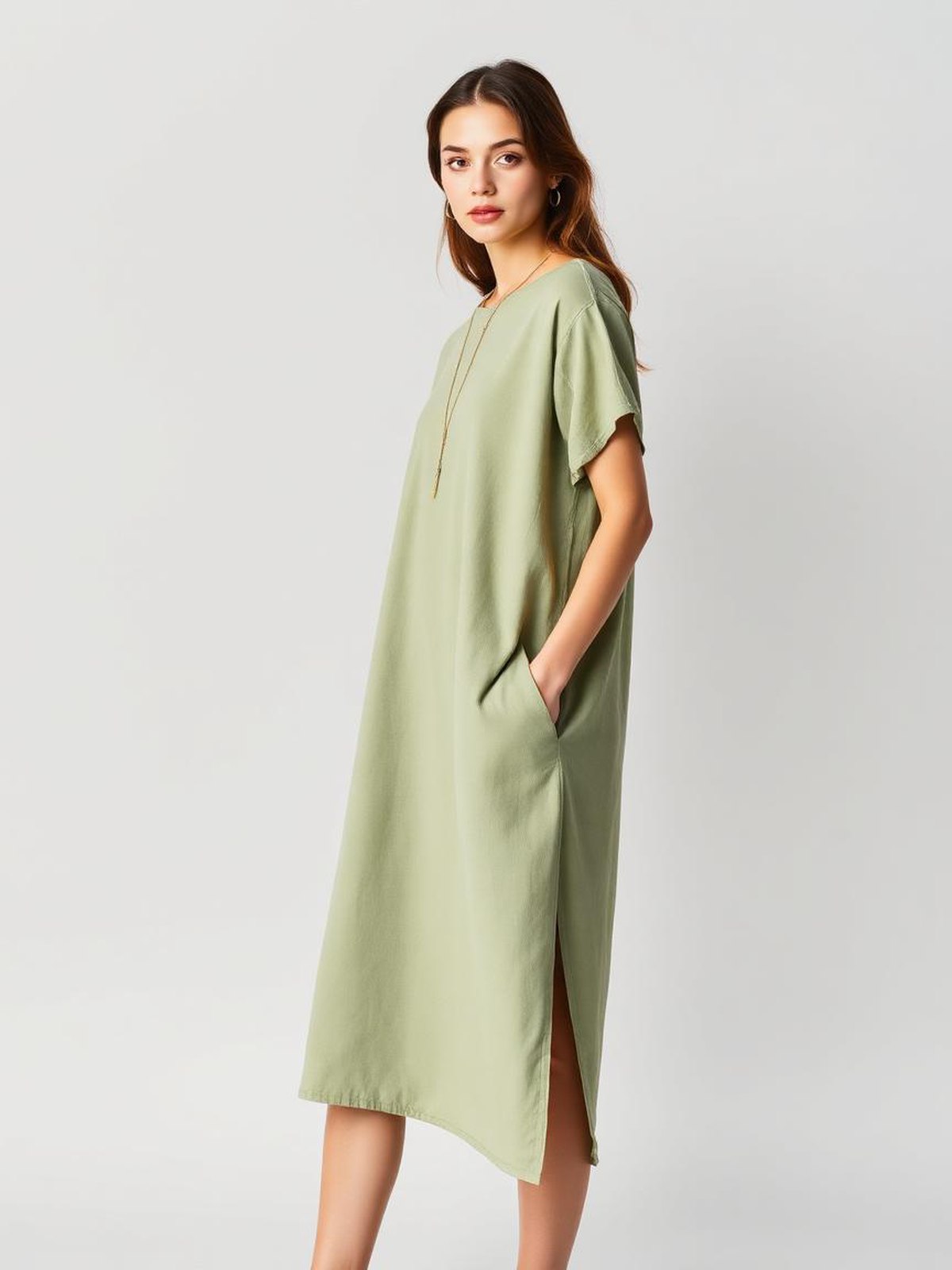 Linen Shift Dress — Green