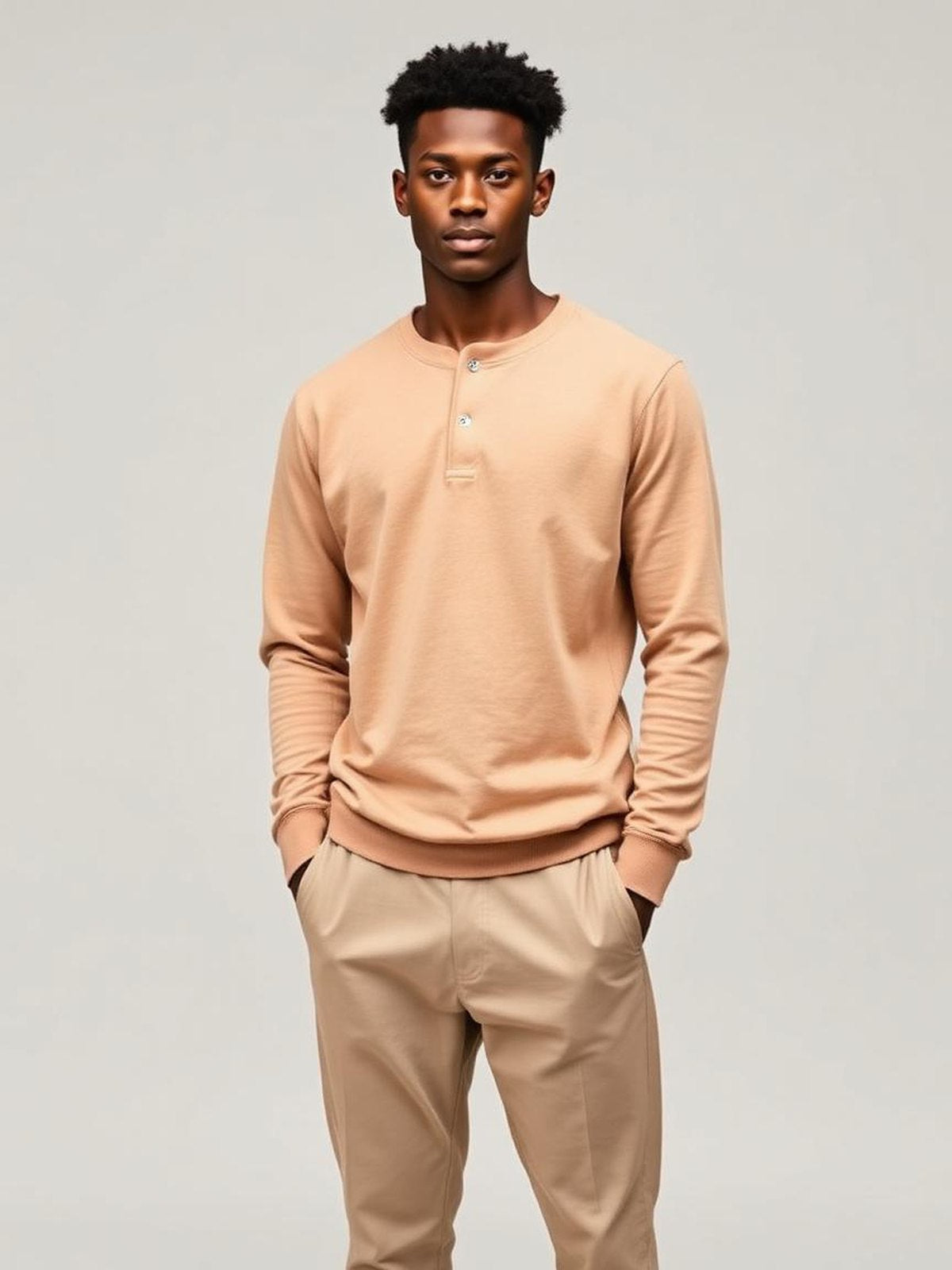Beige Henley Long Sleeve — Beige