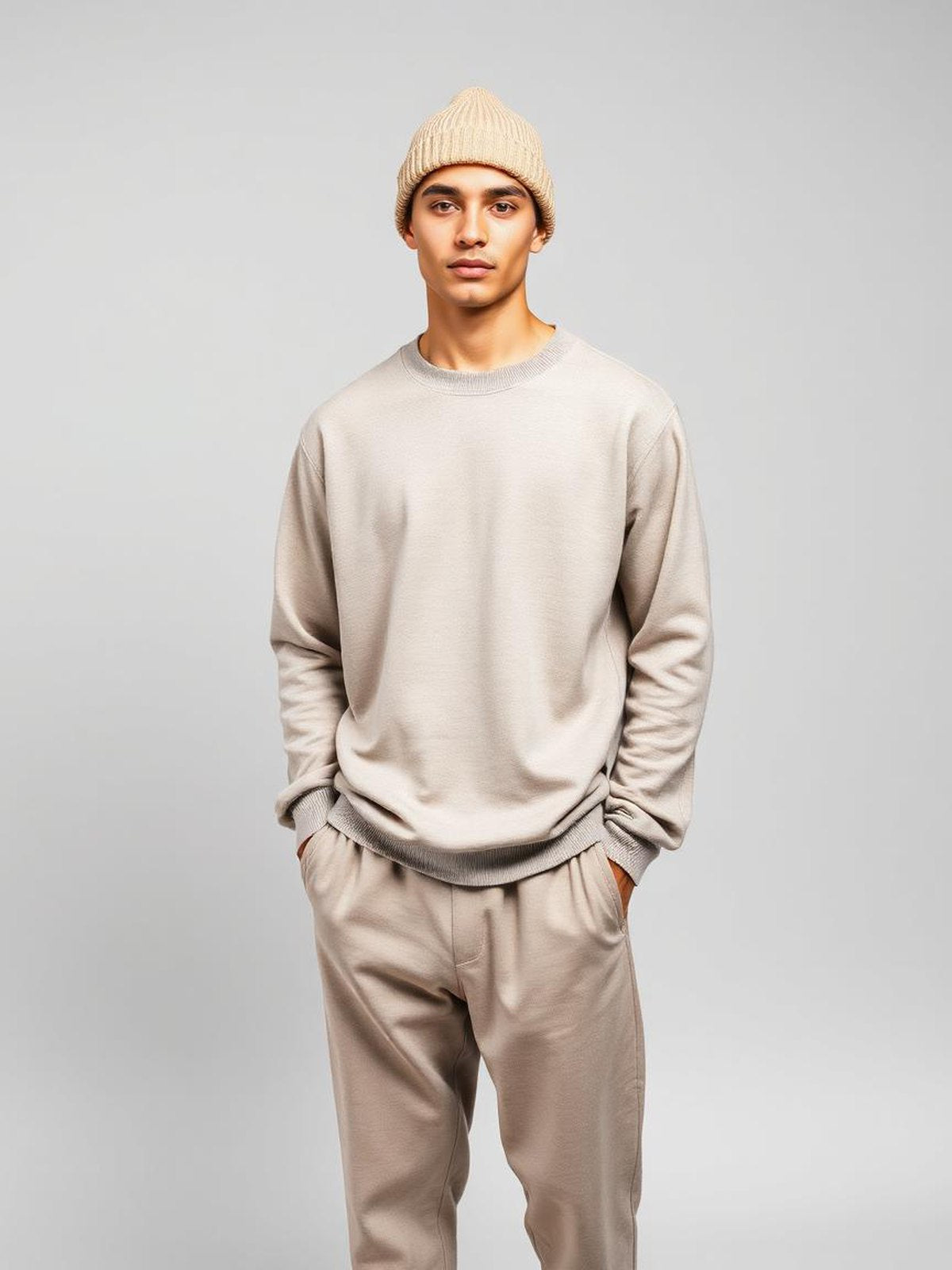 Beige Ribbed Beanie — Beige