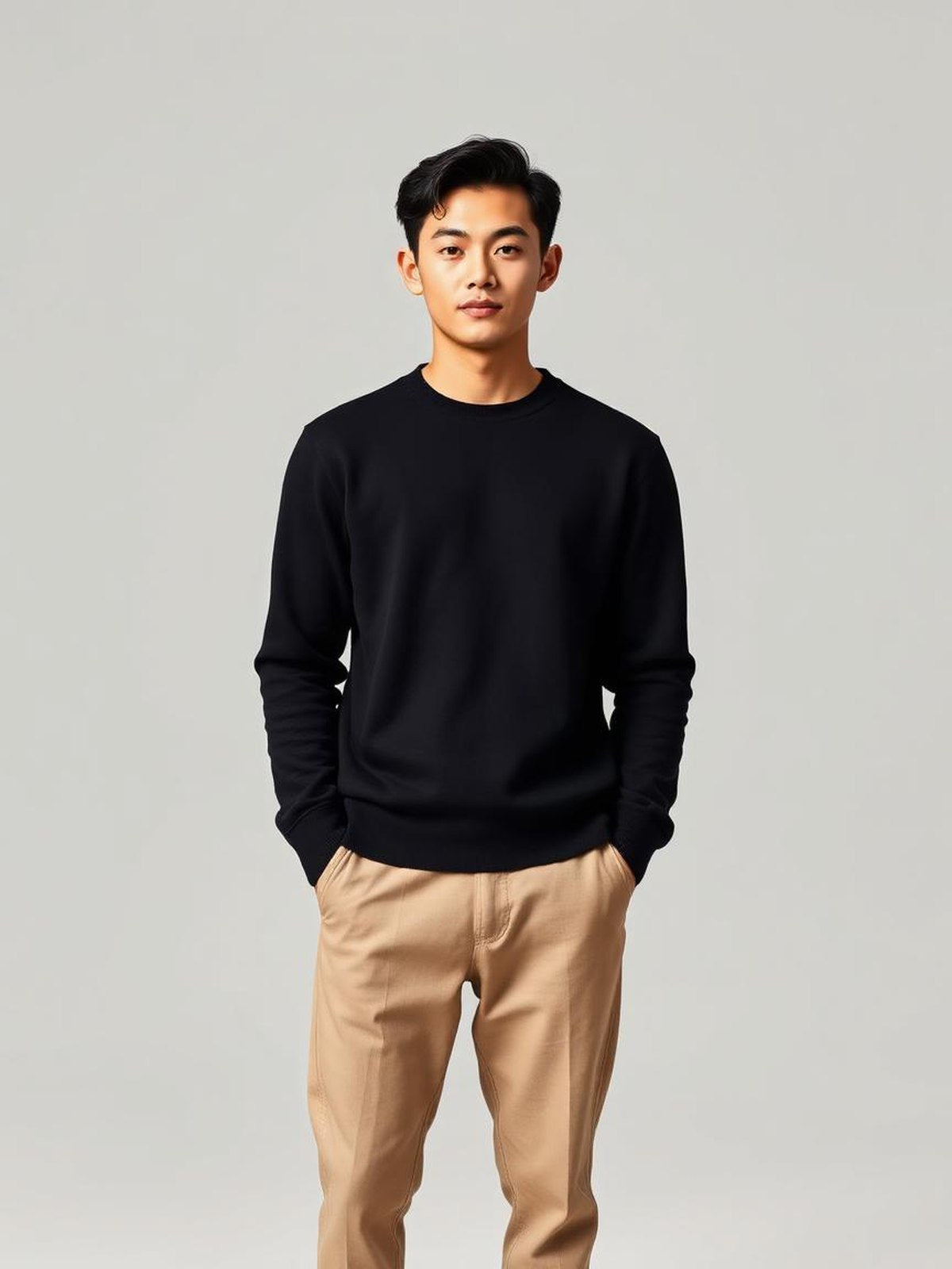 Black Merino Crew Sweater — Black