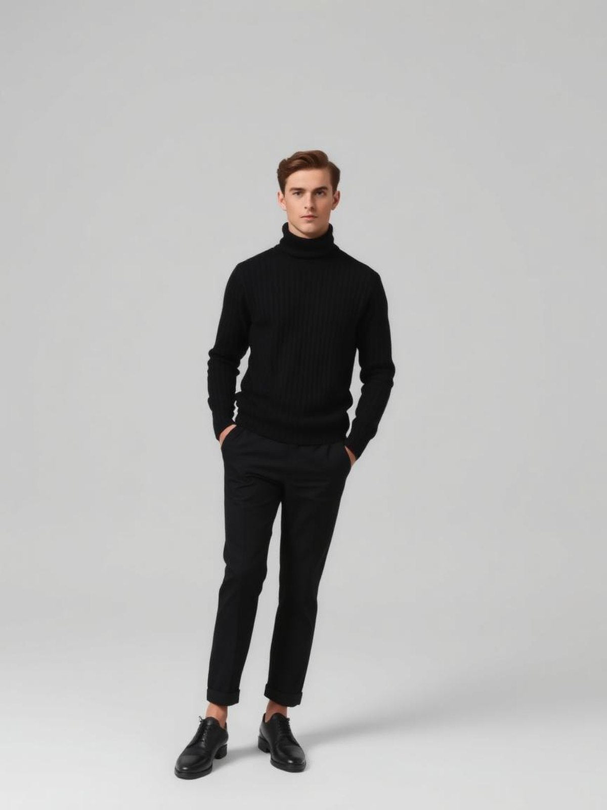 Black Ribbed Turtleneck Sweater