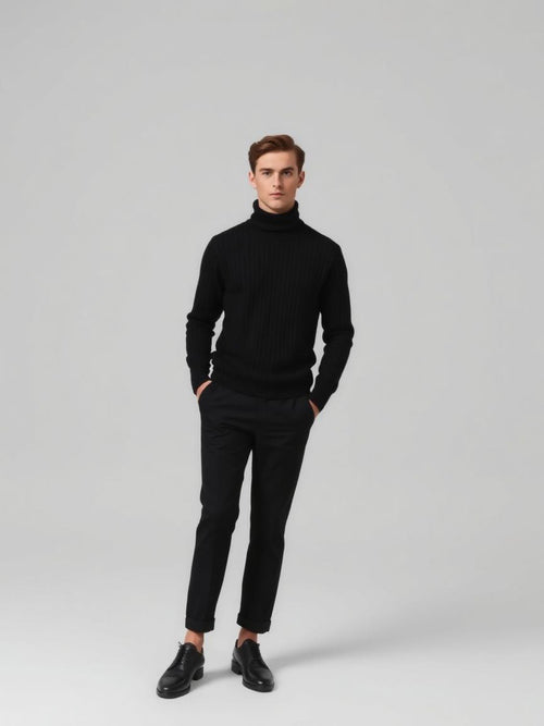Black Ribbed Turtleneck Sweater