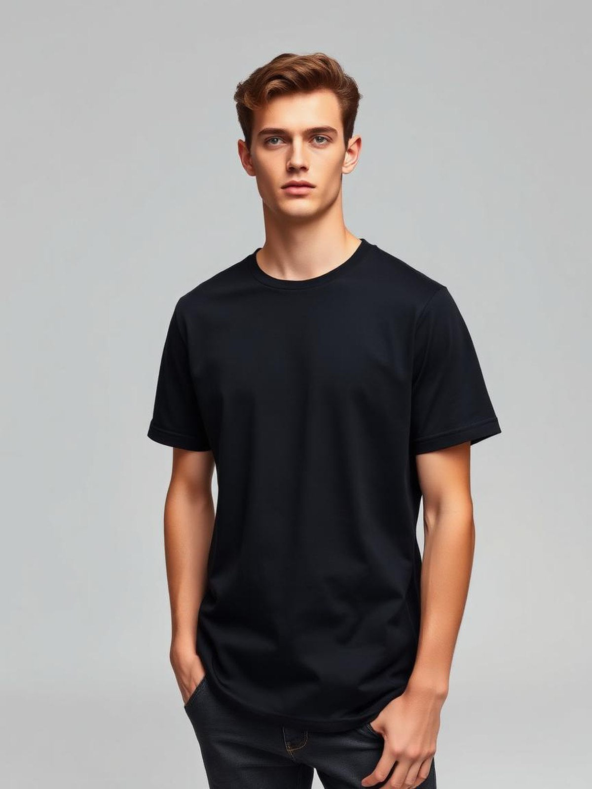 Black Slub Crew Neck Tee
