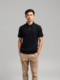Black Textured Knit Polo — Black