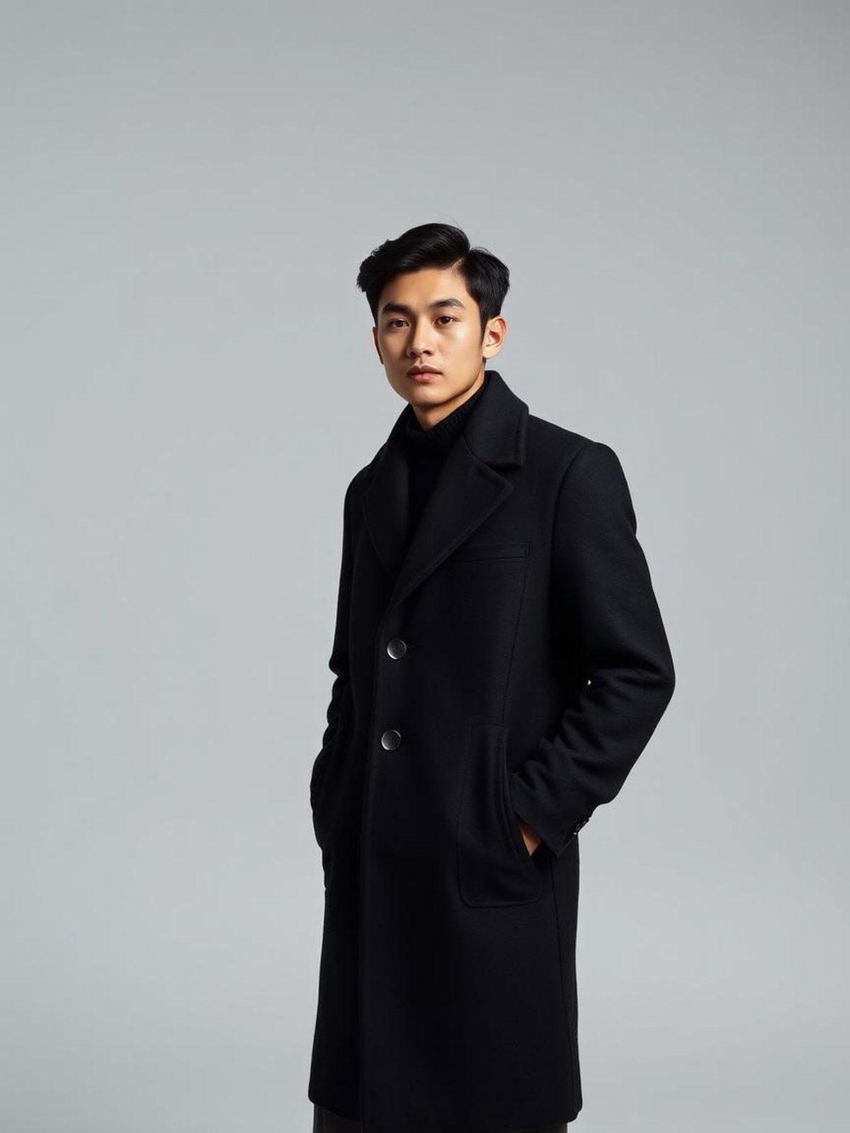 Black Wool Blend Overcoat