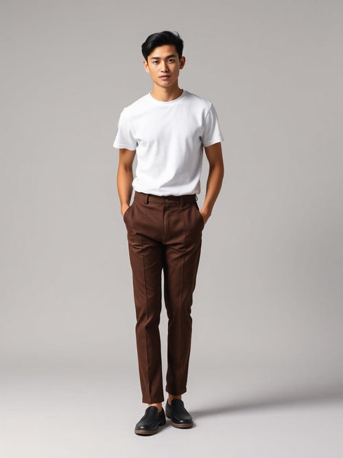 Brown Tailored Wool Trousers — Brown