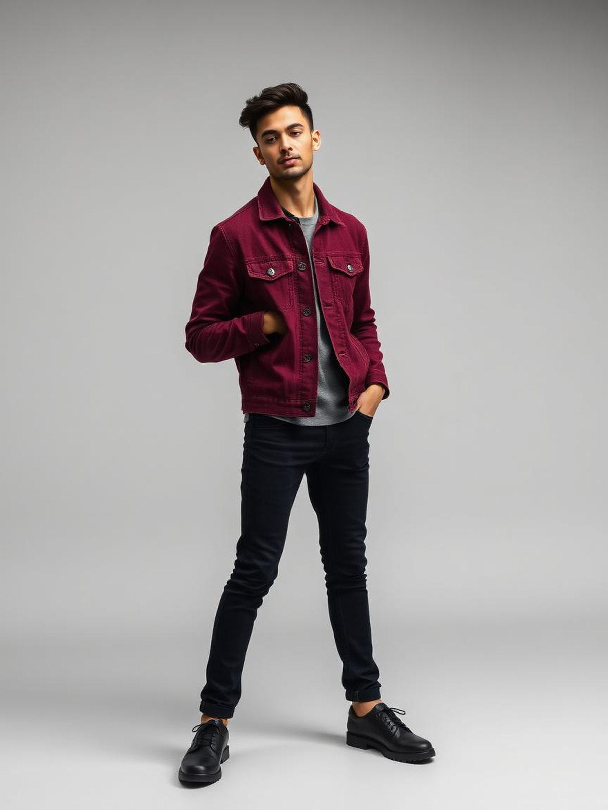 Burgundy Denim Trucker Jacket
