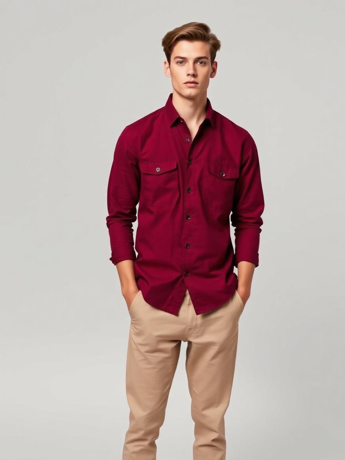 Burgundy Twill Utility Shirt — Burgundy