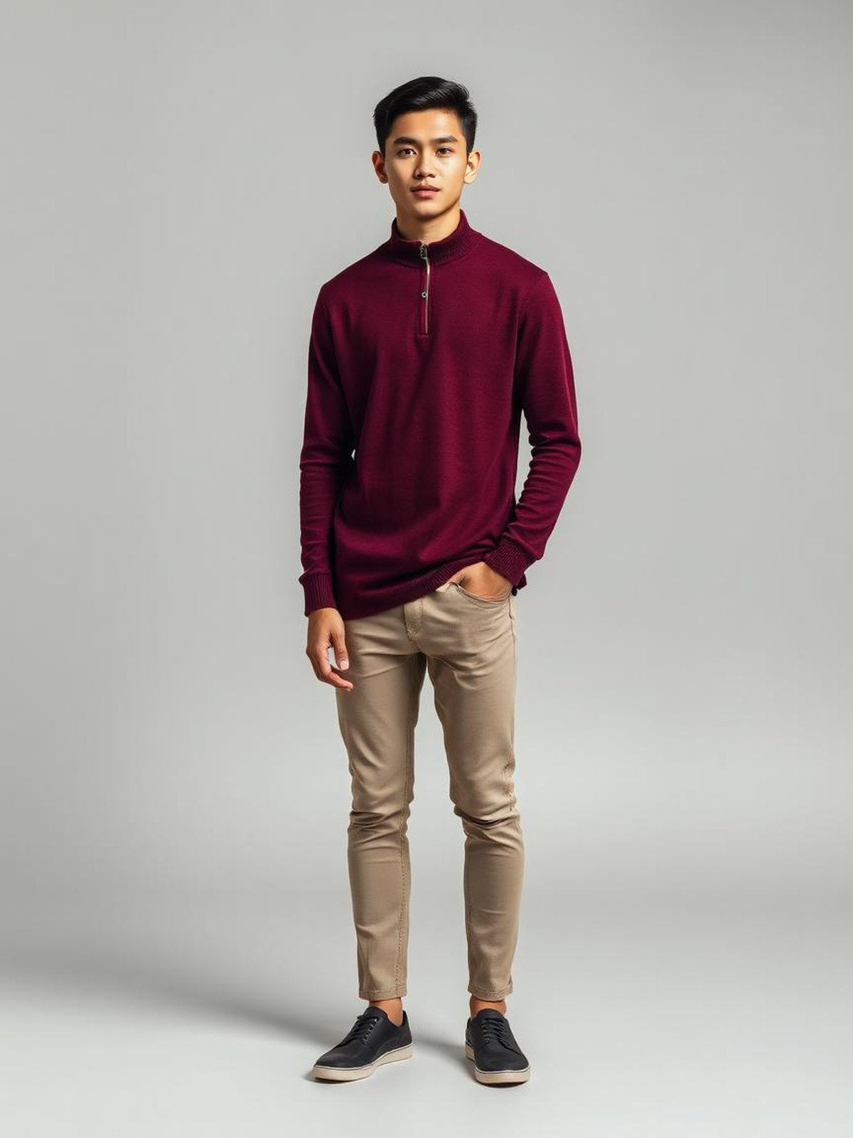Burgundy Zip Neck Polo
