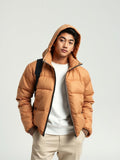 Camel Hooded Puffer Jacket