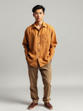 Camel Linen Camp Collar Shirt — Camel