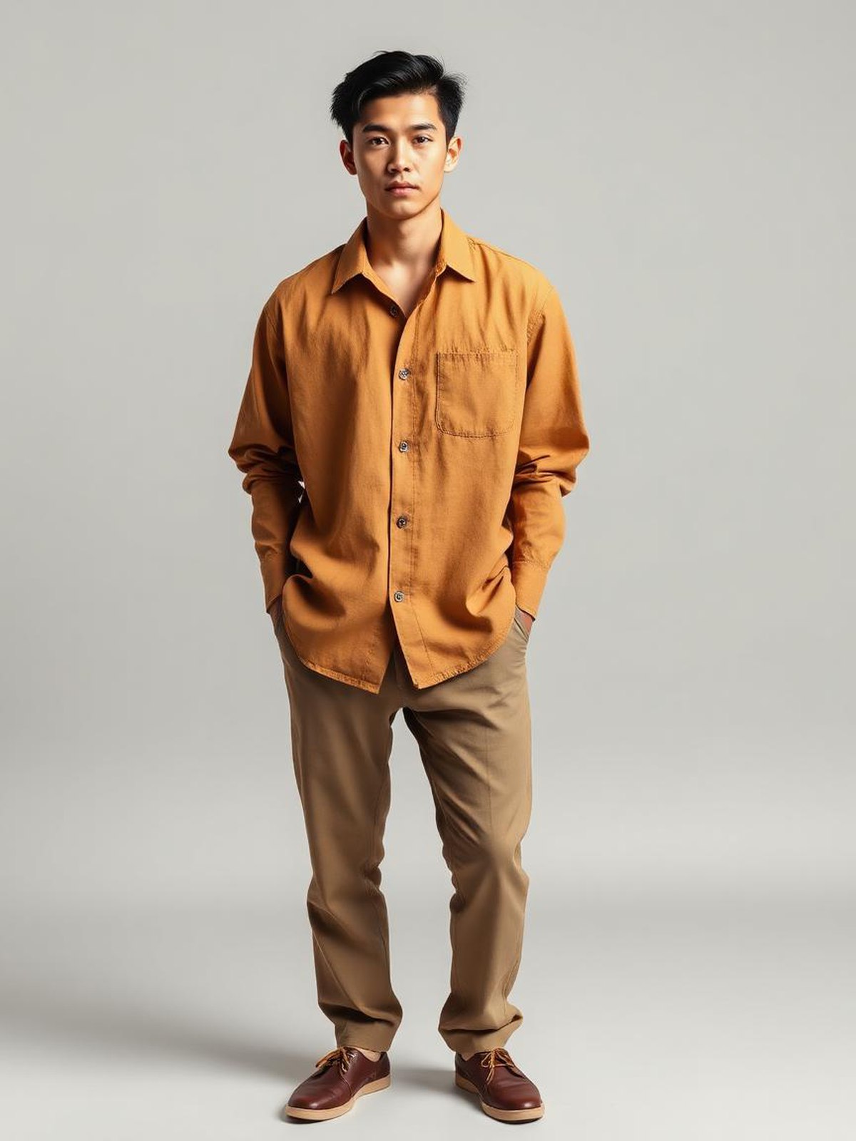 Camel Linen Camp Collar Shirt — Camel