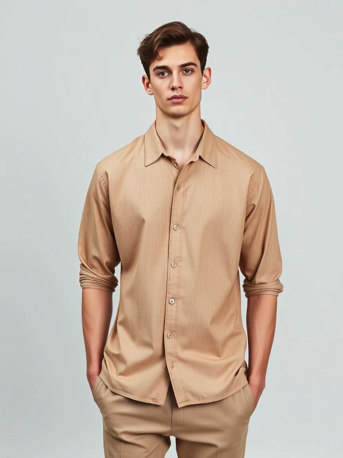 Camel Printed Camp Collar Shirt