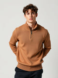 Camel Quarter Zip Knit Sweater
