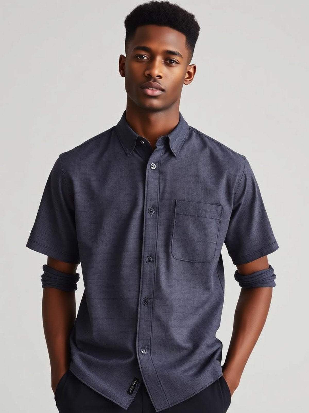 Charcoal Printed Camp Collar Shirt