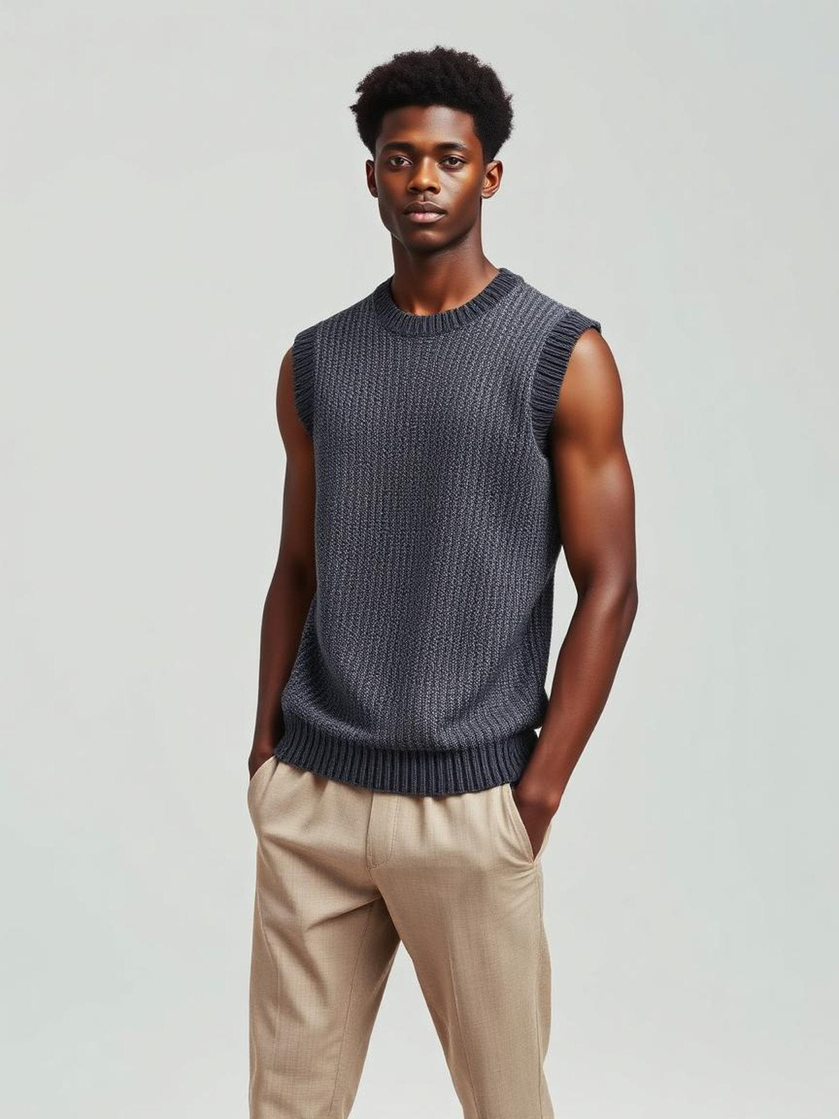 Charcoal Textured Knit Sweater Vest