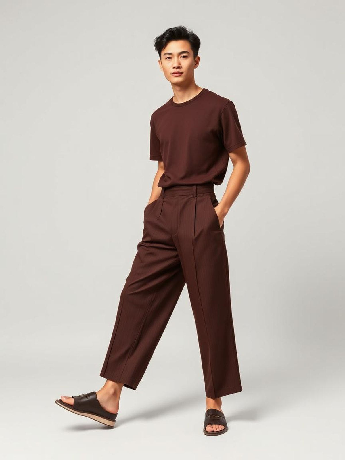 Chocolate Pleated Wide Trousers
