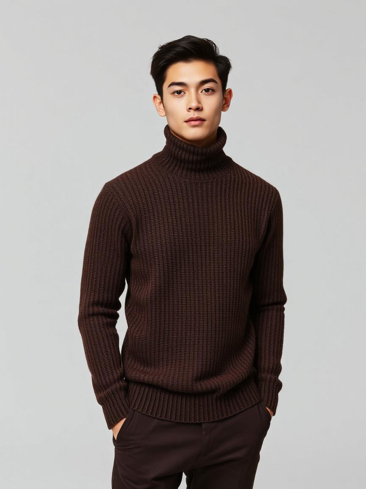 Chocolate Ribbed Turtleneck Sweater