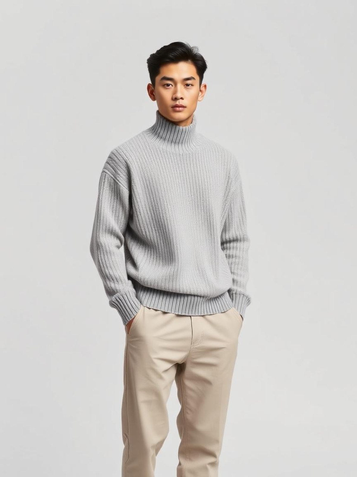 Chunky Roll Neck Sweater — Stone