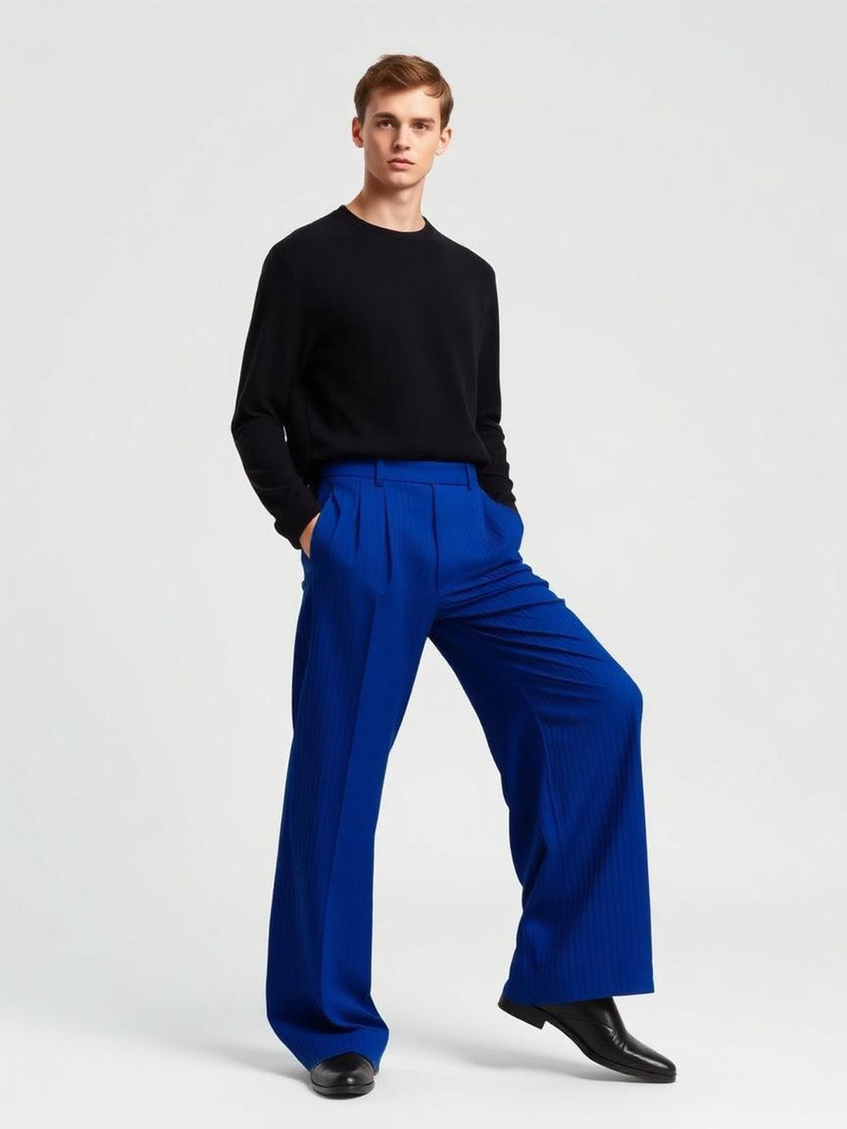 Cobalt Pleated Wide Trousers