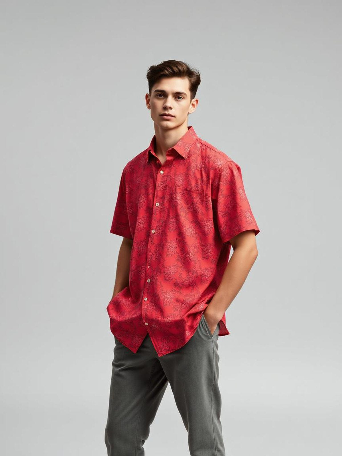 Coral Printed Camp Collar Shirt