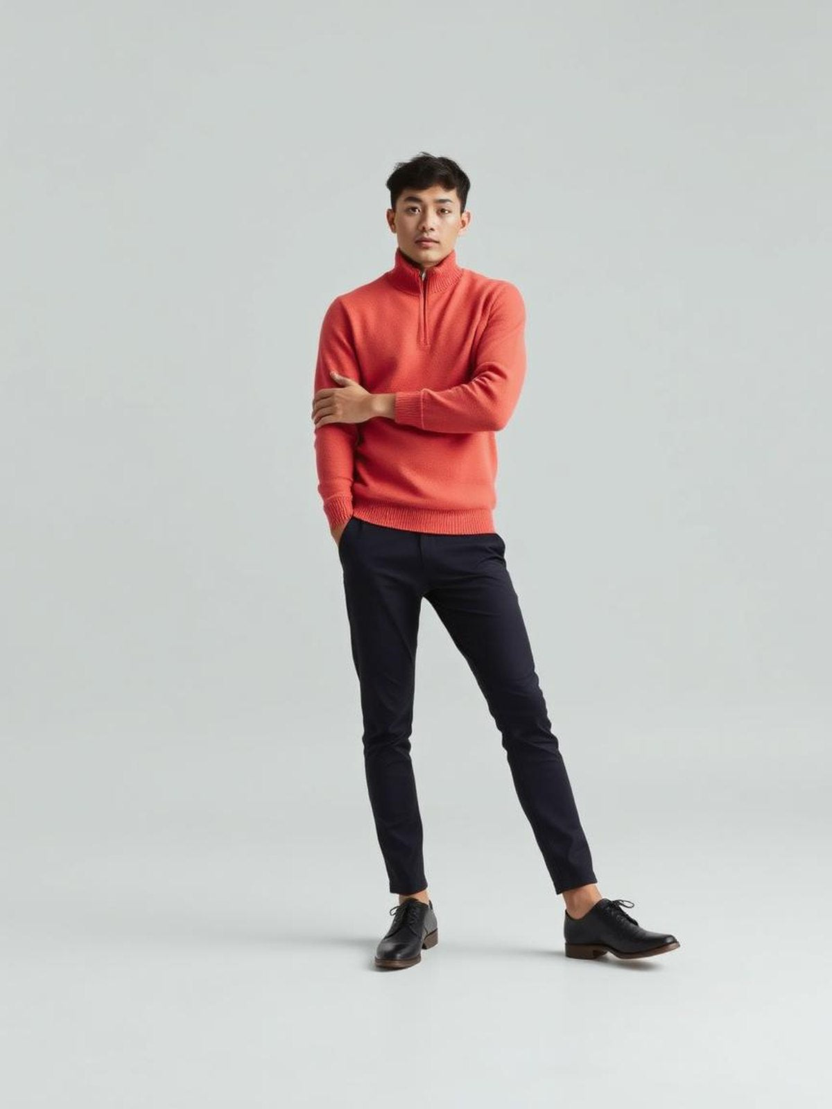 Coral Quarter Zip Knit Sweater
