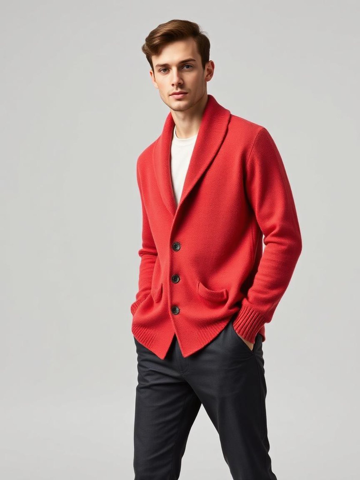 Coral Shawl Collar Cardigan
