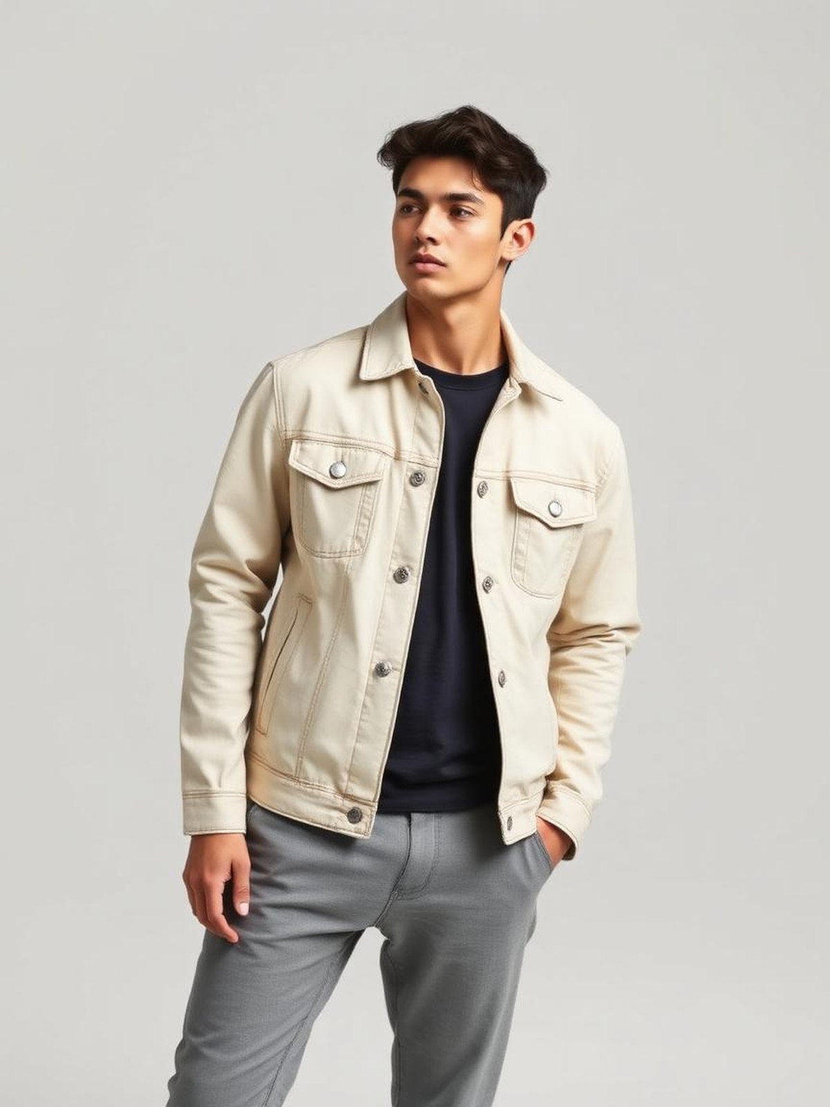 Cream Denim Trucker Jacket