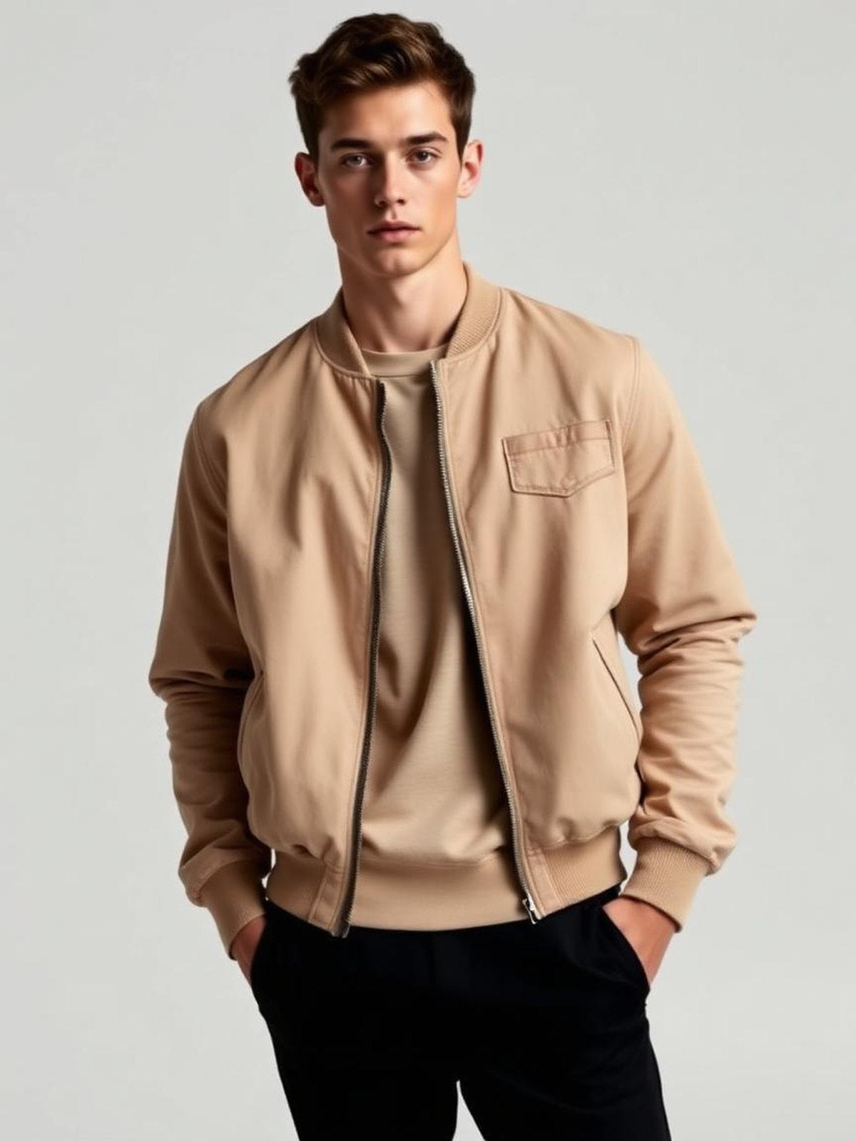 Cream Faux Suede Bomber Jacket