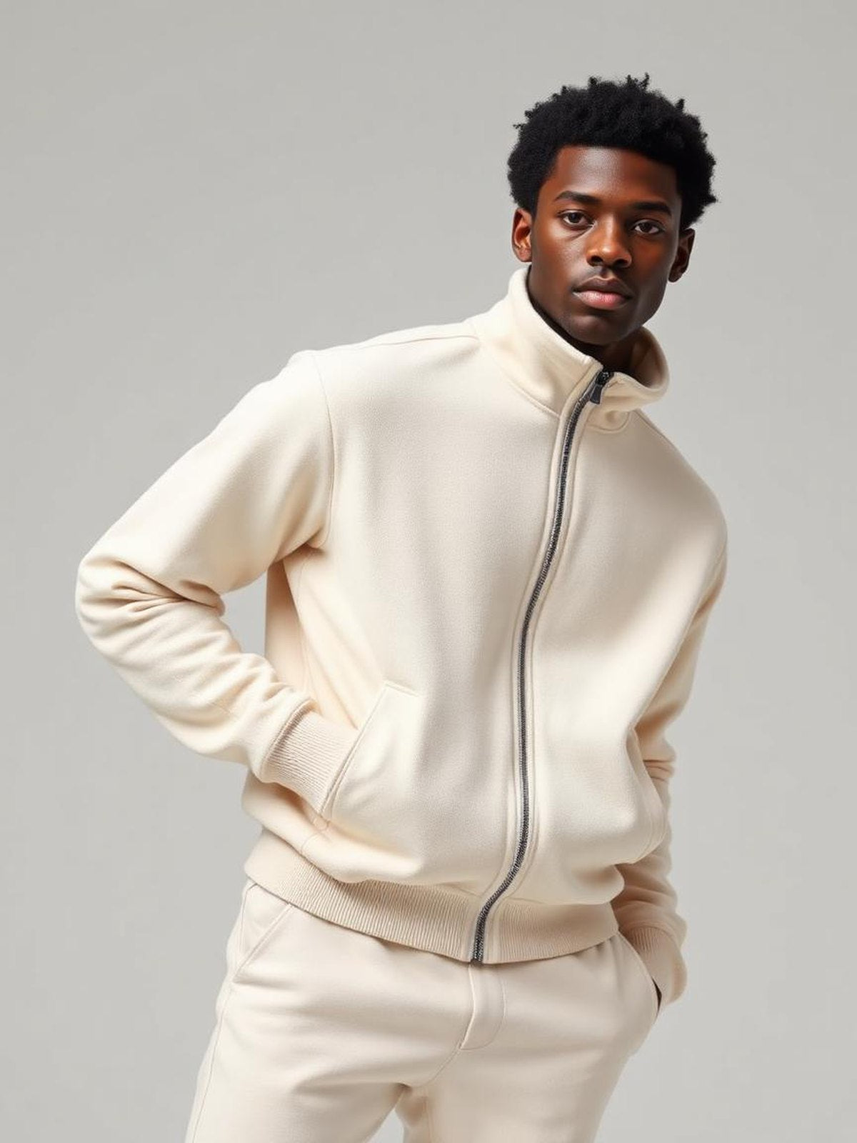 Cream Fleece Zip Jacket