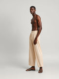 Cream Pleated Wide Trousers