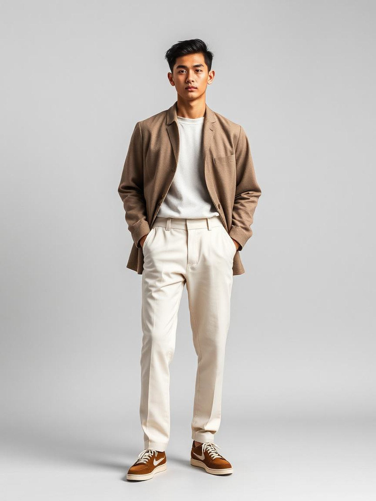 Cream Relaxed Tapered Trousers