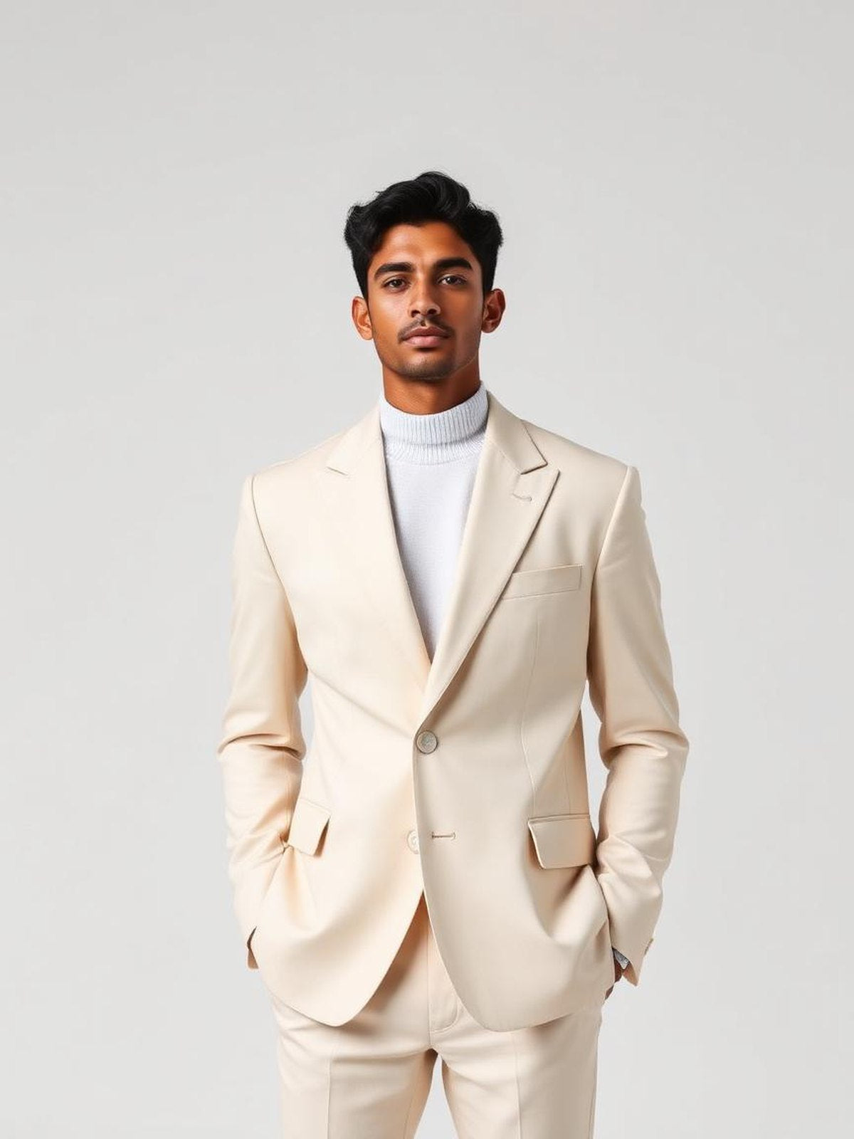 Cream Single Breasted Suit Blazer
