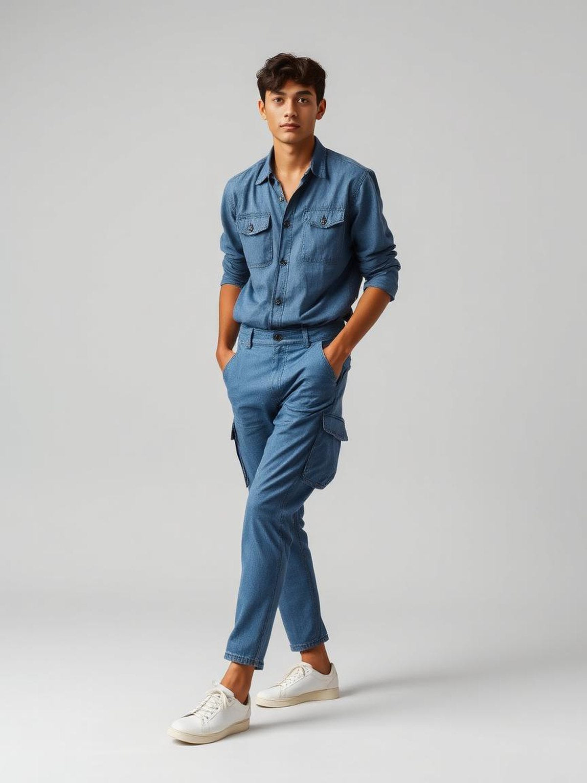 Denim Blue Cargo Utility Trousers