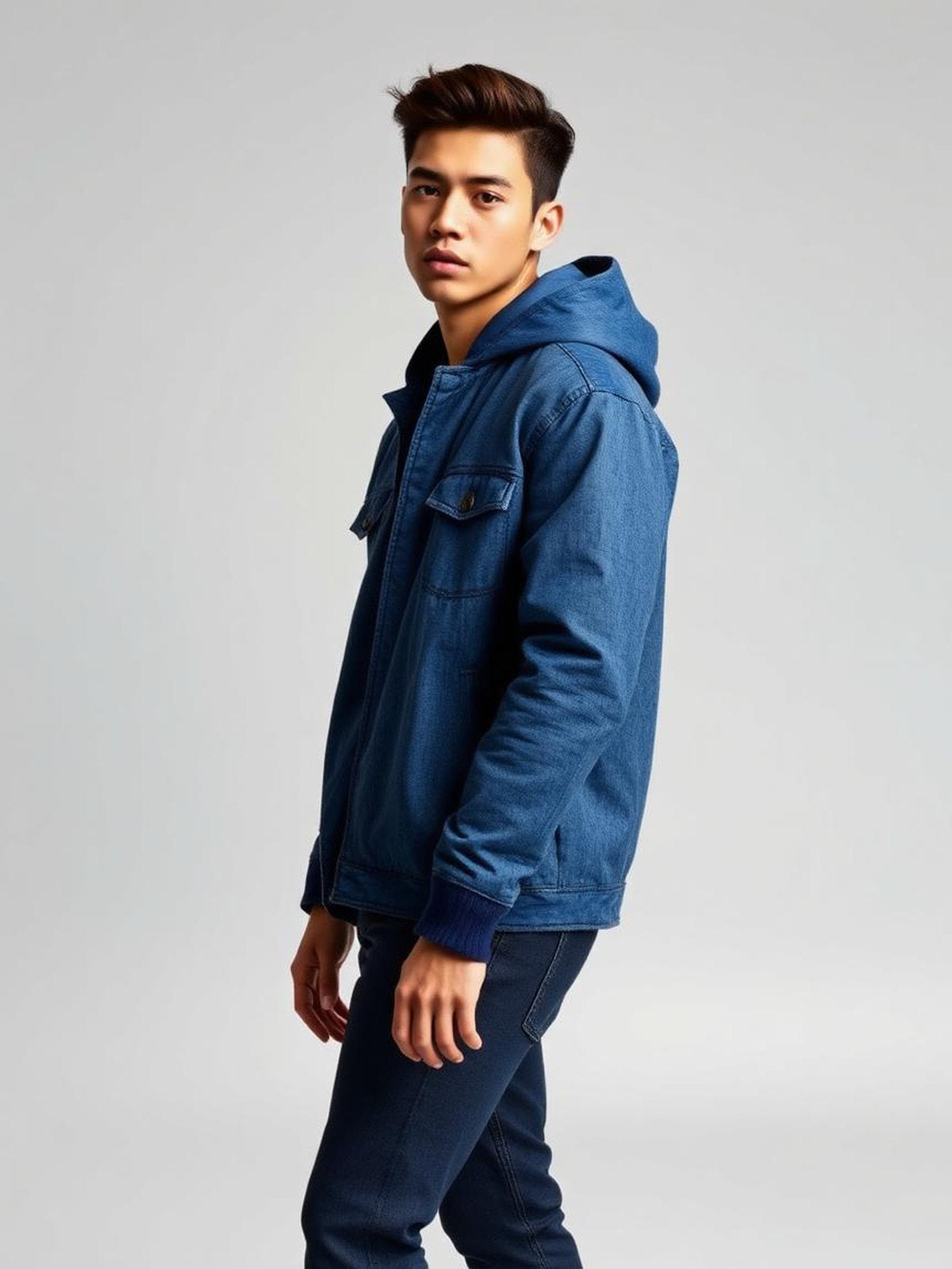 Denim Blue Hooded Puffer Jacket