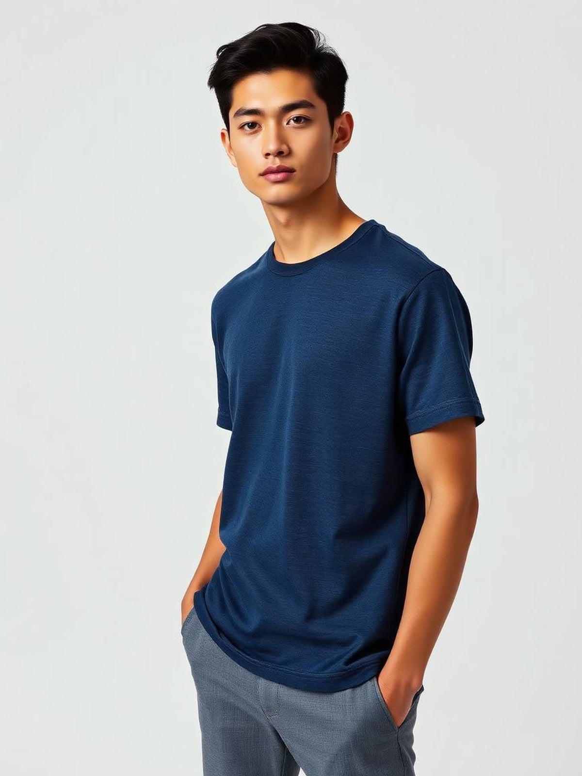 Denim Blue Slub Crew Neck Tee