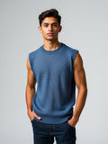 Denim Blue Textured Knit Sweater Vest