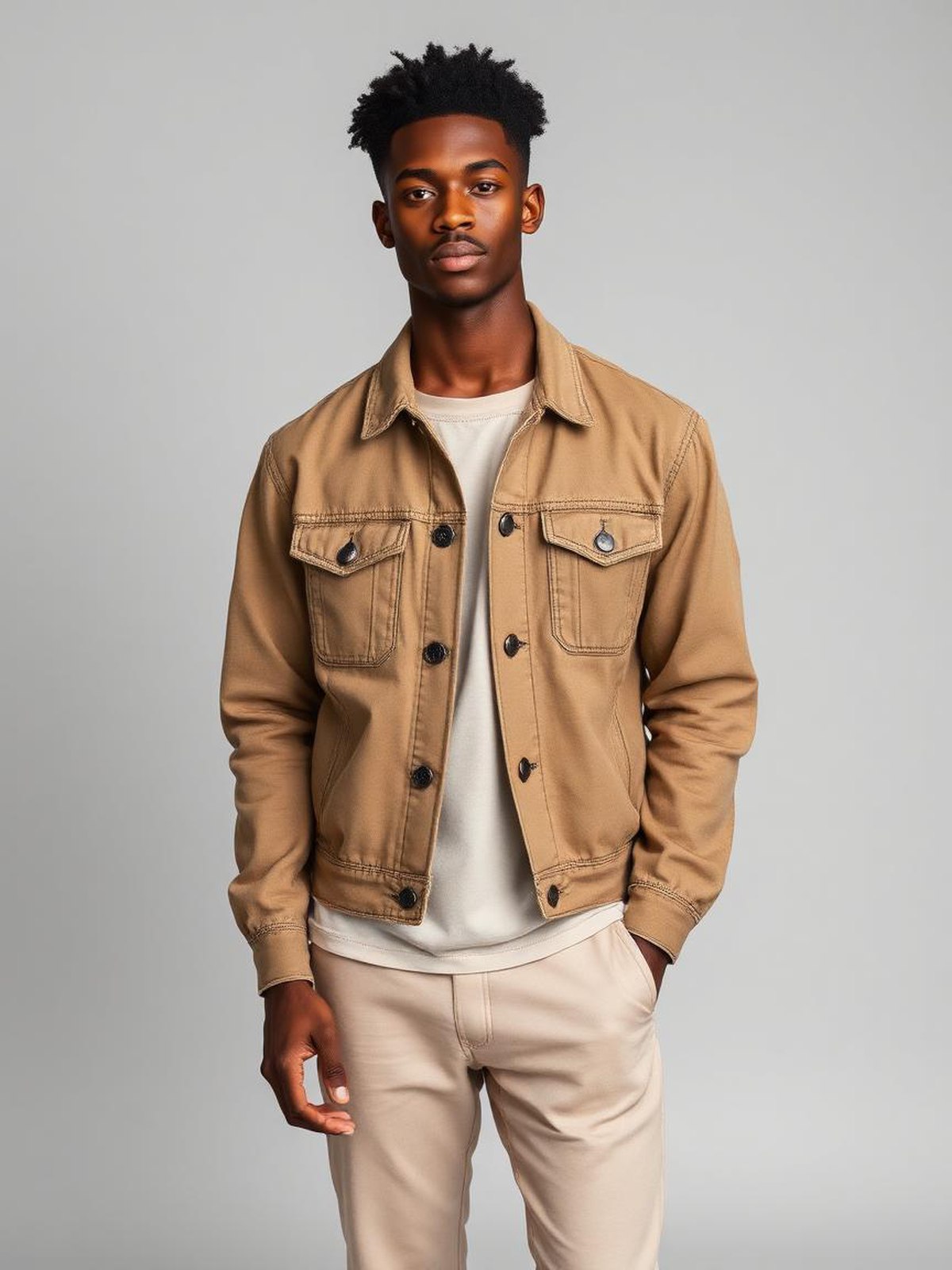 Denim Trucker Jacket — Khaki