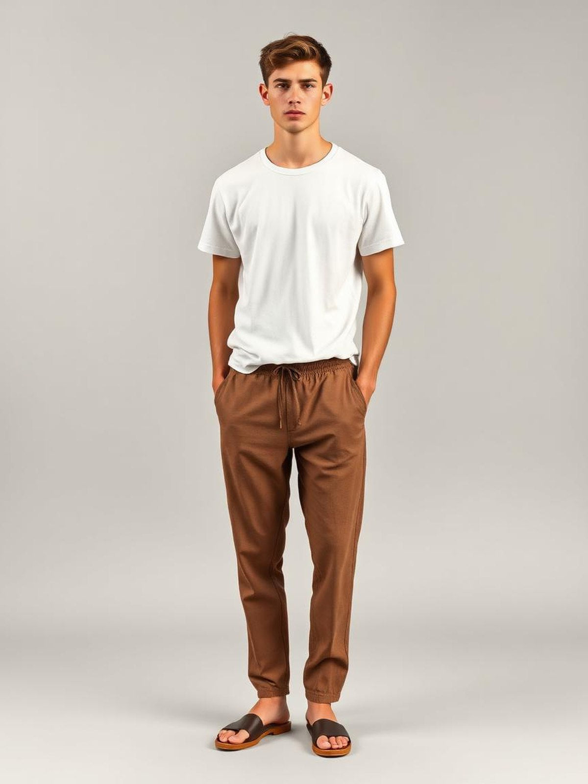 Drawstring Linen Trousers — Brown